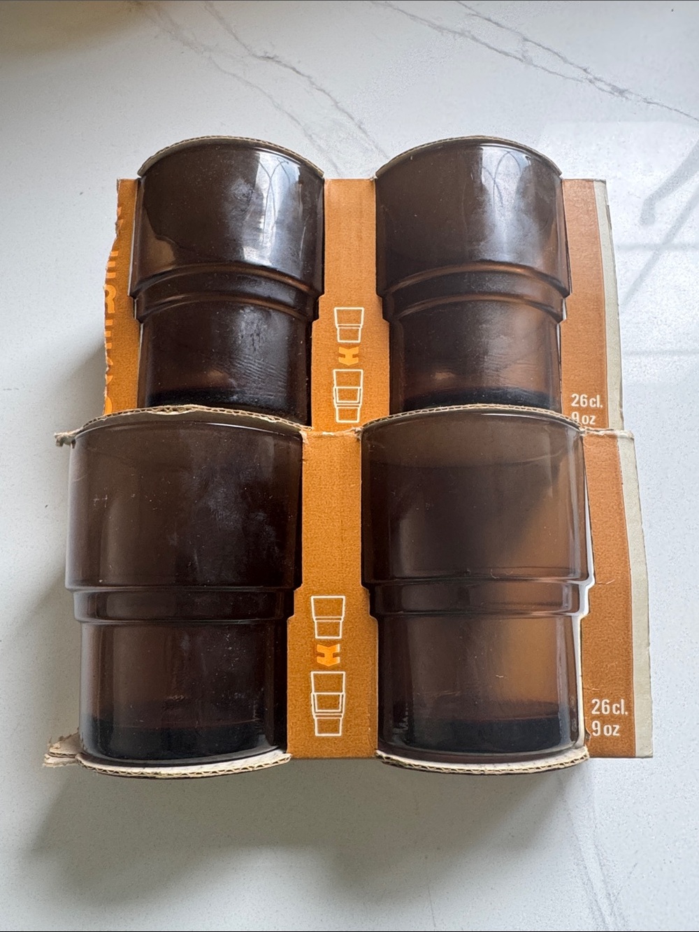 Vintage French Vereco Amber Glass Tumblers - Boxed Set (4)